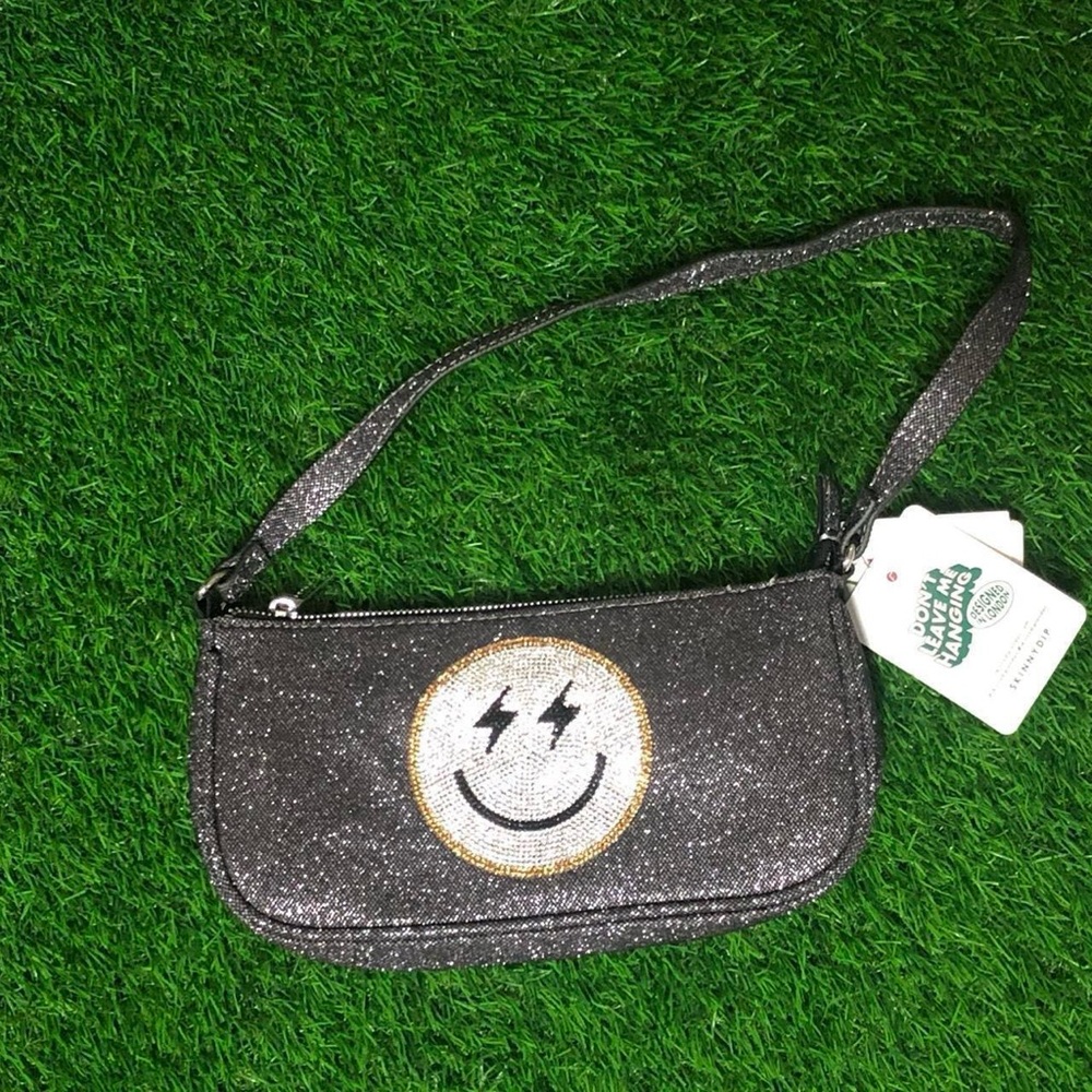 Glittery Black Wristlet with Smiley Design